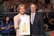 13 June 2015; Maurice Redmond receives a Distinguieshed Service Award from Special Olympics Ireland Chairperson Mary Davis at the Special Olympics AGM 2015. Dublin City University, Glasnevin, Dublin. Picture credit: Cody Glenn / SPORTSFILE