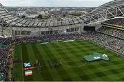 13 June 2015; Both teams during the National Anthem. UEFA EURO 2016 Championship Qualifier, Group D, Republic of Ireland v Scotland, Aviva Stadium, Lansdowne Road, Dublin. Picture credit: Ramsey Cardy / SPORTSFILE