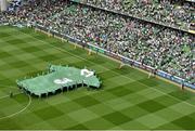 13 June 2015; A giant Republic of Ireland jersey on the pitch ahead of the game. UEFA EURO 2016 Championship Qualifier, Group D, Republic of Ireland v Scotland, Aviva Stadium, Lansdowne Road, Dublin. Picture credit: Ramsey Cardy / SPORTSFILE