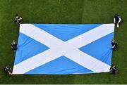 13 June 2015; Pictured are the Scotland flagbearers. McDonald’s FAI Future Football is a programme designed to support grassroots football clubs by enriching the work they do at local level. Over 10,000 boys and girls from 165 football clubs in Ireland will take part this year, generating 70,000 additional hours of activity. UEFA EURO 2016 Championship Qualifier, Group D, Republic of Ireland v Scotland, Aviva Stadium, Lansdowne Road, Dublin. Picture credit: Ramsey Cardy / SPORTSFILE