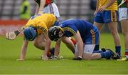 14 June 2015; Roscommon's Liam Kilcline, left, and John Fallon try to gather possession near their own goal. Christy Ring Cup Promotion / Relegation Play-Off, Mayo v Roscommon. Pearse Stadium, Galway. Picture credit: Piaras Ó Mídheach / SPORTSFILE