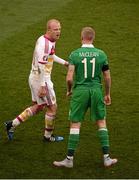 13 June 2015; James McClean, Republic of Ireland, and Steven Naismith, Scotland. Both were shown a yellow card after this exchange. UEFA EURO 2016 Championship Qualifier, Group D, Republic of Ireland v Scotland, Aviva Stadium, Lansdowne Road, Dublin. Picture credit: Ray McManus / SPORTSFILE