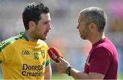 14 June 2015; Mark McHugh, Donegal, is interviewed by radio journalist Dave McIntyre of Newstalk after the game. Ulster GAA Football Senior Championship Quarter-Final, Armagh v Donegal. Athletic Grounds, Armagh. Picture credit: Brendan Moran / SPORTSFILE