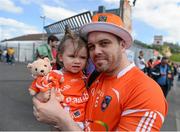 14 June 2015; Peter McKeever and his two year old daughter Kayla May Bishop McKeever, from Cullyhana, Co Armagh. Ulster GAA Football Senior Championship Quarter-Final, Armagh v Donegal. Athletic Grounds, Armagh. Picture credit: Oliver McVeigh / SPORTSFILE