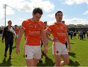 14 June 2015; A disappointed Charlie Vernon and Aidan Forker, Armagh, after the game. Ulster GAA Football Senior Championship Quarter-Final, Armagh v Donegal. Athletic Grounds, Armagh. Picture credit: Oliver McVeigh / SPORTSFILE