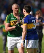 14 June 2015; The Kerry captain, Kieran Donaghy, and Tipperary full back, Ciaran McDonald, shake hands after the game. Munster GAA Football Senior Championship Semi-Final, Kerry v Tipperary. Semple Stadium, Thurles, Co. Tipperary. Picture credit: Ray McManus / SPORTSFILE