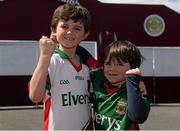 14 June 2015; Mayo supporters Rory, 8, and Harry, 5, Gilraine, from Ballyroan ahead of the game. Connacht GAA Football Senior Championship Semi-Final, Galway v Mayo. Pearse Stadium, Galway. Picture credit: Piaras Ó Mídheach / SPORTSFILE