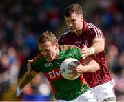 14 June 2015; Andy Moran, Mayo, in action against Johnny Duane, Galway. Connacht GAA Football Senior Championship Semi-Final, Galway v Mayo. Pearse Stadium, Galway. Picture credit: Piaras Ó Mídheach / SPORTSFILE