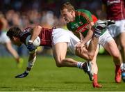 14 June 2015; Finian Hanley, Galway, in action against Andy Moran, Mayo. Connacht GAA Football Senior Championship Semi-Final, Galway v Mayo. Pearse Stadium, Galway. Picture credit: Piaras Ó Mídheach / SPORTSFILE