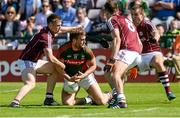 14 June 2015; Aidan O'Shea, Mayo, in action against Galway players, from left, Liam Silke, Fiontán Ó Curraoin and Cathal Sweeney. Connacht GAA Football Senior Championship Semi-Final, Galway v Mayo. Pearse Stadium, Galway. Picture credit: Piaras Ó Mídheach / SPORTSFILE