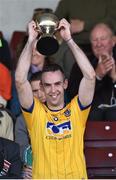 14 June 2015; Jason Kilkenny, Roscommon captain celebrates at the end of the game. Christy Ring Cup Promotion / Relegation Play-Off, Mayo v Roscommon. Pearse Stadium, Galway. Picture credit: David Maher / SPORTSFILE