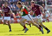 14 June 2015; Donal Vaughan, Mayo, in action against Gary Sice, Galway. Connacht GAA Football Senior Championship Semi-Final, Galway v Mayo. Pearse Stadium, Galway. Picture credit: David Maher / SPORTSFILE