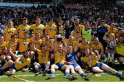14 June 2015;  Roscommon players celebrate after victory over Mayo. Christy Ring Cup Promotion / Relegation Play-Off, Mayo v Roscommon. Pearse Stadium, Galway. Picture credit: David Maher / SPORTSFILE