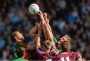 14 June 2015; Mayo and Galway players contest a dropping ball. Connacht GAA Football Senior Championship Semi-Final, Galway v Mayo. Pearse Stadium, Galway. Picture credit: Piaras Ó Mídheach / SPORTSFILE