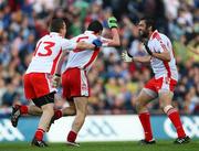 16 August 2008; Davy Harte, Tyrone, turns to celebrate with Tommy McGuigan and Joe McMahon, after scoring the third goal. GAA Football All-Ireland Senior Championship Quarter-Final, Dublin v Tyrone, Croke Park, Dublin. Picture credit: Oliver McVeigh / SPORTSFILE