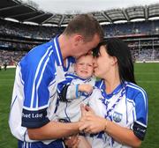 17 August 2008; Waterford's Eoin Kelly celebrates with his girlfriend Sharon Carey and son Sean, age 2, after the match. GAA Hurling All-Ireland Senior Championship Semi-Final, Tipperary v Waterford, Croke Park, Dublin. Picture credit: Stephen McCarthy / SPORTSFILE