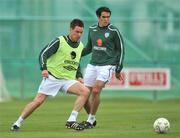 17 August 2008; Republic of Ireland's Steve Finnan, left, in action during against team-mate Joey O'Brien during squad training. Gannon Park, Malahide, Dublin. Picture credit: David Maher / SPORTSFILE