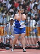 18 August 2008; Amelie Perrin, of France, reacts after her third attempt in Group B of the Women's Hammer Qualifying. She failed to with all three throws achieving no mark. Beijing 2008 - Games of the XXIX Olympiad, National Stadium, Olympic Green, Beijing, China. Picture credit: Brendan Moran / SPORTSFILE