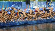 18 August 2008; Ireland's Emma Davis, centre wearing 53, and the field at the start of the Women's Triathlon. Davis completed the course in a time of 2:06:29.36. Beijing 2008 - Games of the XXIX Olympiad, Triathlon Venue, Ming Tomb Reservoir, Beijing, China. Picture credit: Ray McManus / SPORTSFILE