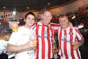 19 August 2008; Great Britain boxing and Sunderland football supporters, from left, Tony Burdon, Paul Lynch and Phil Jeffreies attending the Quarter-Finals. Phil's son Tony qualified to box Ireland's Kenny Egan in the next round. Beijing 2008 - Games of the XXIX Olympiad, Beijing Workers Gymnasium, Olympic Green, Beijing, China. Picture credit: Ray McManus / SPORTSFILE