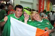 19 August 2008; Ireland boxing supporters, from left, Joe, Danielle and Elsie Keating from Glenvara Park, Knocklyon, Dublin, attending the Quarter-Finals which resulted in victories for both Paddy Barnes and Kenneth Egan, who both progress to the semi-finals and are guaranteed at least a bronze medal. Beijing 2008 - Games of the XXIX Olympiad, Beijing Workers Gymnasium, Olympic Green, Beijing, China. Picture credit: Ray McManus / SPORTSFILE