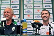 19 August 2008; Republic of Ireland manager Giovanni Trapattoni and captain Robbie Keane speaking to the media during a pre match press conference. Ullevall Stadium, Oslo, Norway. Picture credit: David Maher / SPORTSFILE