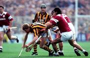 5 September 1993; John Power, Kilkenny is tackled by Gerry McInerney, Galway, Kilkenny v Galway, All Ireland Hurling Final, Croke Park, Dublin. Picture credit; Ray McManus/SPORTSFILE