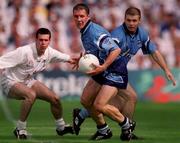 12 August 2000; Jim Gavin of Dublin, supported by team-mate Dessie Farrell, right, in action against Ken Doyle of Kildare during the Bank of Ireland Leinster Senior Football Championship Final Replay match between Dublin and Kildare at Croke Park in Dublin. Photo by Damien Eagers/Sportsfile