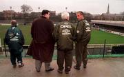 Rep of Ireland manager Mick McCarthy consults with (from left) Charlie O'Leary,  Pat Dolan (Chief Executive, St.Pat's Athletic) and Mick Byrne at Richmond Park,  Dublin prior to the Irish squad training session yesterday (Tues). Soccer. Pic: Brendan Moran / Sportsfile.