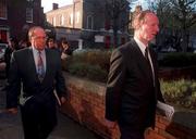 Former Rep of Ireland Manager Jack Charlton and Maurice Setters pictured yesterday on their way into Davitt House, Dublin, for an unfair dismissal charge against the F.A.I. Pic David Maher/Sportsfile.