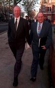 Former Rep of Ireland Manager Jack Charlton and Maurice Setters  arrive yesterday at Davitt House ,Dublin,for a unfair dismissal case against the F.A.I. Soccer. Pic David Maher, Sportsfile.