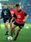 Roy Keane goes throigh his paces during a Rep of Ireland training session  in the Controceni Stadium in Bucharest, Romania.  Mon 28/4/97. Soccer. Photograph: David Maher SPORTSFILE.