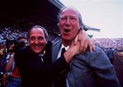 12 June 1988; Republic of Ireland Manager Jack Charlton, right, and Assistant Manager Maurice Setters celebrate their teams victory over England. European Championship Finals 1988, Group B, Republic of Ireland v England, Neckarstadion, Stuttgart, Germany. Picture credit: Ray McManus / SPORTSFILE