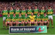 24 September 2000: The Kerry team, left to right, Darragh Ó Sé, Noel Kennelly, Tom O'Sullivan, Mike Hassett, Liam Hassett, Donal Daly, Johnny Crowley, Aodán Mac Gearailt, front row, left to right, Éamonn Fitzmaurice, Dara Ó Cinnéide, Mike Frank Russell, Séamus Moynihan, Declan O'Keeffe, Tomás Ó Sé, Michael McCarthy. Galway v Kerry, All Ireland Football Final, Croke Park, Dublin. Picture credit; Ray McManus/ SPORTSFILE