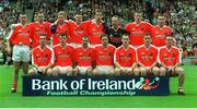 22 September 2002; The Armagh team, back row, left to right, Oisín McConville, Andy McCann, Francie Bellew, John Toal, Paul McGrane, Benny Tierney, Justin McNulty, Diarmuid Marsden, front row, left to right, Enda McNulty, Ronan Clarke, Steven McDonnell, Kieran McGeeney, Paddy McKeever, John McEntee, and Aidan O'Rourke prior to the GAA Football All-Ireland Senior Championship Final match between Armagh and Kerry at Croke Park in Dublin. Photo by Ray McManus/Sportsfile
