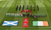 13 June 2015; The teams stand for the national anthems before the game. UEFA EURO 2016 Championship Qualifier, Group D, Republic of Ireland v Scotland, Aviva Stadium, Lansdowne Road, Dublin. Picture credit: Brendan Moran / SPORTSFILE