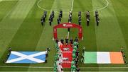 13 June 2015; The teams and match officials make their way onto the pitch before the game. UEFA EURO 2016 Championship Qualifier, Group D, Republic of Ireland v Scotland, Aviva Stadium, Lansdowne Road, Dublin. Picture credit: Brendan Moran / SPORTSFILE