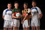 15 June 2015; Pictured at the Electric Ireland All-Ireland Minor Championships #ThisIsMajor launch are, from left to right, Mayo footballers, senior Cillian O’Connor, minor Barry Duffy, and Kilkenny hurlers, minor Tommy Walsh and senior Michael Fennelly. Mayo minor footballer Barry Duffy, Kilkenny minor hurler Tommy Walsh and their senior counterparts Mayo’s Cillian O’Connor and Kilkenny’s Michael Fennelly have teamed up with Electric Ireland, proud sponsor of the All-Ireland Minor Championships, to launch this season’s #ThisIsMajor campaign which coincides with the return of the Minor Championships after the Leaving Cert break. Throughout the Championship fans can follow the action, support the Minors and be a part of something major through the hashtag #ThisIsMajor. Croke Park, Dublin. Picture credit: Ramsey Cardy / SPORTSFILE
