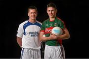15 June 2015; Pictured at the Electric Ireland All-Ireland Minor Championships #ThisIsMajor launch are Mayo’s Cillian O’Connor, left, and Mayo Minor footballer Barry Duffy. Mayo minor footballer Barry Duffy, Kilkenny minor hurler Tommy Walsh and their senior counterparts Mayo’s Cillian O’Connor and Kilkenny’s Michael Fennelly have teamed up with Electric Ireland, proud sponsor of the All-Ireland Minor Championships, to launch this season’s #ThisIsMajor campaign which coincides with the return of the Minor Championships after the Leaving Cert break. Throughout the Championship fans can follow the action, support the Minors and be a part of something major through the hashtag #ThisIsMajor. Croke Park, Dublin. Picture credit: Ramsey Cardy / SPORTSFILE