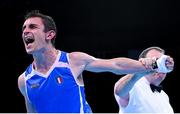 16 June 2015; Riccardo D'Andrea, Italy, celebrates defeating Iurii Shestak, Ukriane, during their Men's Boxing Bantam 56kg Round of 32 bout. 2015 European Games, Crystal Hall, Baku, Azerbaijan. Picture credit: Stephen McCarthy / SPORTSFILE