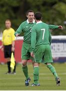 16 June 2015; Ireland's Gary Messett, right, is congratulated by team-mate Joe Markey after scoring his side's first goal. 2015 CP Football World Championships, Ireland v Russia, St. George’s Park, Staffordshire, England. Picture credit: Magi Haroun / SPORTSFILE