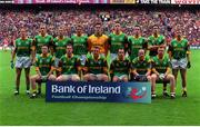26 September 1999; The Meath team, back row, left to right, Trevor Giles, John McDermott, Graham Geraghty, Darren Fay, Cormac Sullivan, Nigel Crawford, Hank Traynor, Nigel Nestor, Cormac Murphy, front row, left to right, Mark O'Reilly, Donal Curtis, Evan Kelly, Paddy Reynolds, Ollie Murphy, and Enda McManus prior to the GAA Football All-Ireland Senior Championship Final between Meath and Cork at Croke Park in Dublin. Photo by Ray McManus/Sportsfile