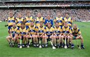 3 September 1995; The Clare team, back row, left to right, Brian Lohan, Michael O'Halloran, Frank Lohan, Conor Clancy, Davy Fitzgerald, Seánie McMahon, Ger O'Loughlin, front row, left to right, Liam Doyle, PJ O'Connell, Ollie Baker, Anthony Daly, Jamesie O'Connor, Fergal Hegarty, Fergus Touhy, and Stephen McNamara . All-Ireland Hurling Final, Clare v Offaly, Croke Park, Dublin. Picture credit; Brendan Moran / SPORTSFILE