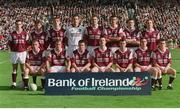 23 September 2001; The Galway team, back row, from left, Pádraic Joyce, Tomás Mannion, Kieran Fitzgerald, Alan Keane, Kevin Walsh, Joe Bergin, Ja Fallon, Michael Donnellan, front row, from left, Seán Óg de Paor, Richard Fahey, Paul Clancy, Gary Fahey, Derek Savage, Paul Clancy, and Declan Meehan, prior to the GAA Football All-Ireland Senior Championship Final match between Galway and Meath at Croke Park in Dublin. Photo by Ray McManus/Sportsfile