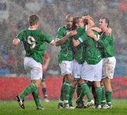 20 August 2008; Republic of Ireland's Robbie Keane, 10, celebrates after scoring his side's first goal with team-mates Kevin Doyle, Damien Duff, Steven Reid, Aiden Mcgeady and Glenn Whelan. International Friendly, Norway v Republic of Ireland, Ullevall Stadium, Oslo, Norway. Picture credit: David Maher / SPORTSFILE