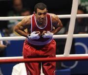 22 August 2008; Ireland's Darren Sutherland bows out after his defeat to James Degale, from Great Brittan, in their semi-final bout of the Middle weight, 75kg, contest. Beijing 2008 - Games of the XXIX Olympiad, Beijing Workers Gymnasium, Olympic Green, Beijing, China. Picture credit: Ray McManus / SPORTSFILE
