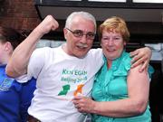22 August 2008; Maura and Paul Egan, parents of Irish Boxer Kenny Egan, celebrate after their sons victory in his semi-final bout in the Light Heavyweight, 71kg, contest at the Beijing 2008 Olympics Games, China. Clondalkin, Dublin. Picture credit: Pat Murphy / SPORTSFILE