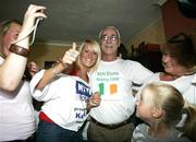 22 August 2008; Paul Egan, father of Irish Boxer Kenny Egan, celebrates with Karen Sullivan, Kenny's girlfriend, after his sons victory in his semi-final bout in the Light Heavyweight, 71kg, contest at the Beijing 2008 Olympics Games, China. Clondalkin, Dublin. Picture credit: Pat Murphy / SPORTSFILE