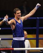 22 August 2008; Kenny Egan, Ireland, celebrates victory over Tony Jeffries, from Great Brittan, during their semi-final bout of the Light Heavy weight, 81kg, contest. Beijing 2008 - Games of the XXIX Olympiad, Beijing Workers Gymnasium, Olympic Green, Beijing, China. Picture credit: Ray McManus / SPORTSFILE