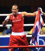 23 August 2008; James Degale, Great Britain, celebrates victory over Emilo Correa Bayeaux, from Cuba, and the Gold medal in the final of the the Middle weight, 75kg, division. Beijing 2008 - Games of the XXIX Olympiad, Beijing Workers' Gymnasium, Olympic Green, Beijing, China. Picture credit: Ray McManus / SPORTSFILE